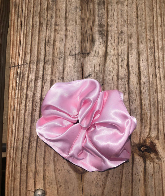 Pink satin scrunchie